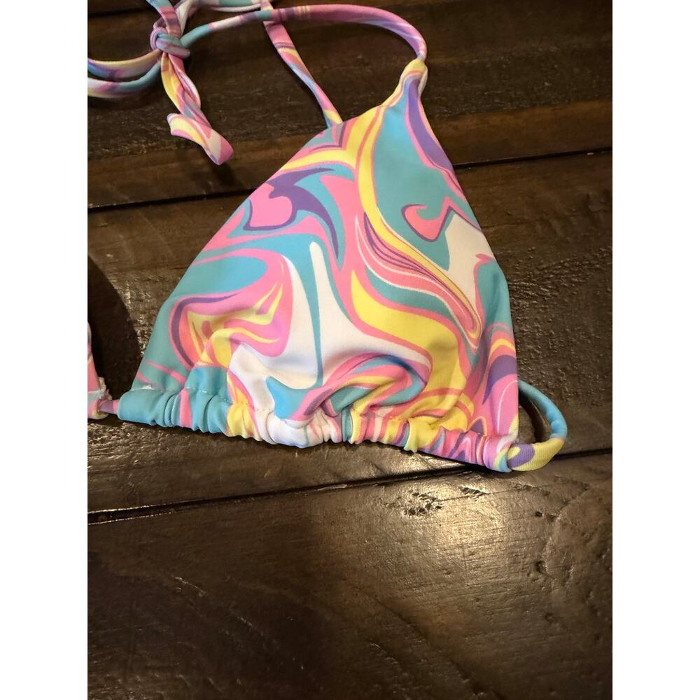 SheIn Multicolor Fluid Pattern String Bikini Top Size S - Picture 2 of 4